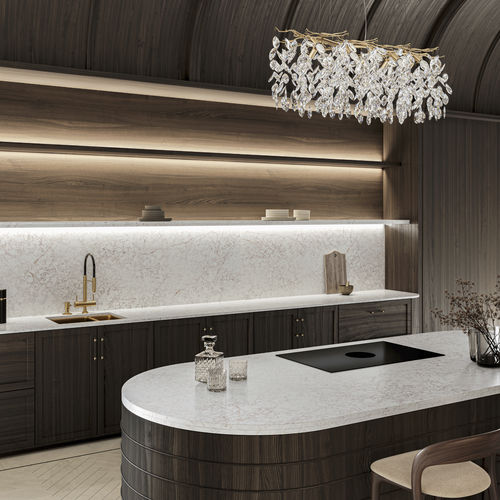 Рабочая поверхность из Silestone® - Rivière Rose - Cosentino - для кухни / белая / с круглым краем