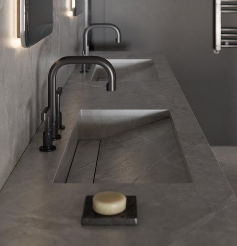 Раковина из Dekton® - Cosentino - со встроенной столешницей / двойная / прямоугольная