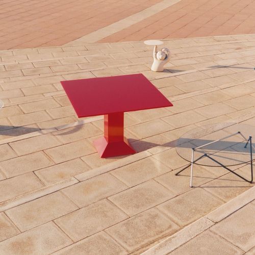 Современный обеденный стол - METTSASS - BD Barcelona Design - из стекла / с основанием из стального листа / квадратный