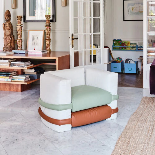 Современное кресло - PILLOW  - BD Barcelona Design - из кожи / из термолакированной стали / коричневое
