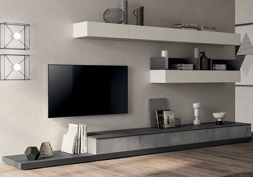 Современный настенный комплект для ТВ - LIVING EVOLUTION - SCAVOLINI - из стекла / из металла / из меламина