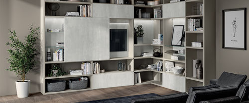 Современный настенный комплект для ТВ - LIVING LIBERAMENTE - SCAVOLINI - из лакированной древесины / из фанерованной древесины / из стекла