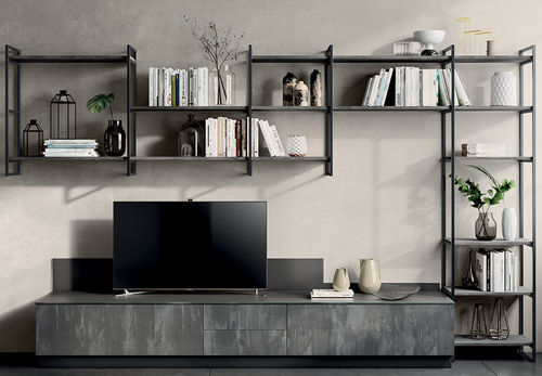 Современный настенный комплект для ТВ - LIVING MOOD - SCAVOLINI - из лакированной древесины / из лакированного стекла / из листового металла