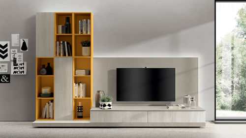 Современный настенный комплект для ТВ - LIVING SAX - SCAVOLINI - из лакированного металла / из меламина / из ламината