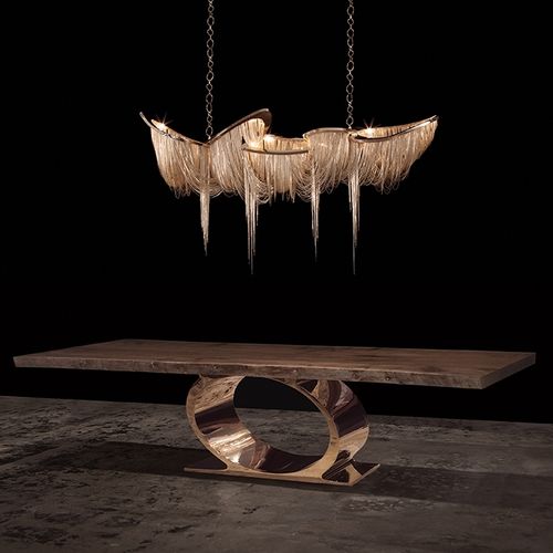 Современный обеденный стол - O  - Hudson Furniture - из орехового дерева / из полированной нержавеющей стали / из бронзы