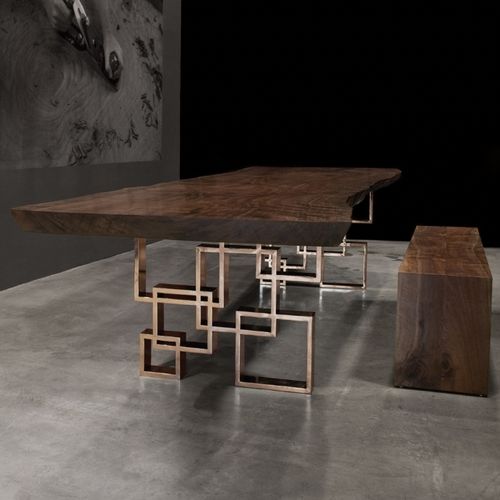 Современный обеденный стол - SQUARES - Hudson Furniture - из орехового дерева / из цельной древесины / из полированной нержавеющей стали