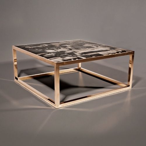 Современный журнальный столик - Hudson Furniture - из окаменевшего дерева / из бронзы / из нержавеющей стали