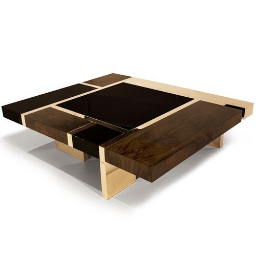 Современный журнальный столик - BIARRITZ - Hudson Furniture - из фанерованной древесины / из бронзы / квадратный
