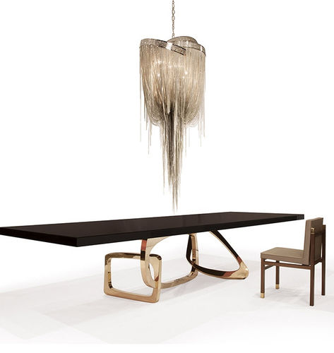 Современный обеденный стол - BANGLE  - Hudson Furniture - из орехового дерева / из полированной нержавеющей стали / из бронзы