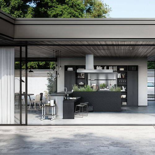 Современная кухня - URBAN : SE 4004 E + SE 9009 ES - SIEMATIC - из стекла / из фанерованной древесины / островного типа