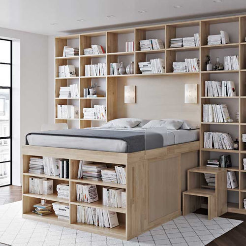 Двуспальная кровать - BOOKCASE 3 LEVELS - Cinius - односпальная / современная / с основанием для хранения