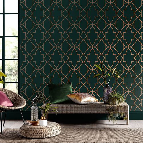 Современный обои - VERSAILLES EMERALD - Graham & Brown - геометрический / имитация ткани / зеленый