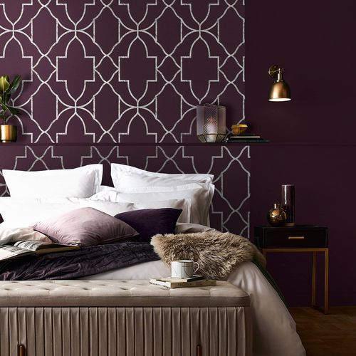 Современный обои - VERSAILLES AMETHYST - Graham & Brown - геометрический / имитация ткани / фиолетовый