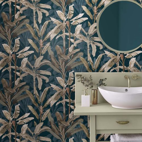 Современный обои - BORNEO TEAL - Graham & Brown - природный мотив / имитация ткани / зеленый