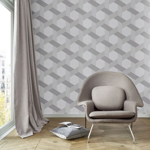 Современный обои - FRACTAL GREY - Graham & Brown - геометрический / имитация ткани / серый