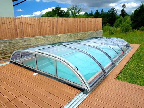 Навес для бассейна средняя высота - ELEGANCE - luxe-pools - телескопический / для алюминия / с ручным приводом