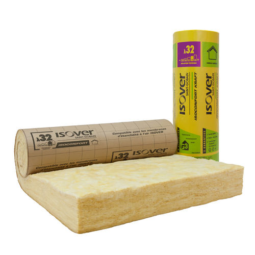 Термоакустическая изоляция - Isoconfort 32 revêtu kraft - ISOVER SAINT-GOBAIN - из стекловаты / в рулонах / для внутреннего пространства