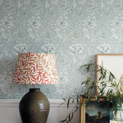 Современный обои - CHRYSANTHEMUM TOILE - MORRIS & Co. - из ткани / в цветочек / природный мотив