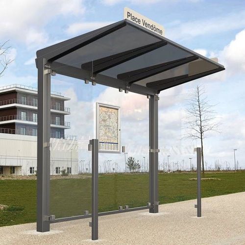 Крытая автобусная остановка из стекла - VENISE - PROCITY - из анодированного алюминия / со скамейкой / крыша из поликарбоната