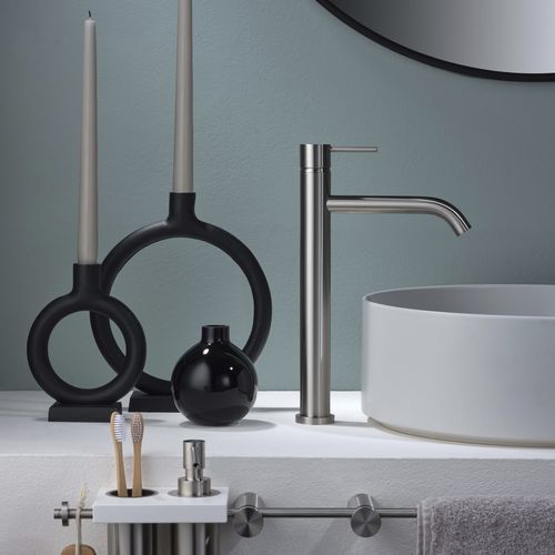 Однорычажный смеситель для раковины - E0BA0129DSINOX - Ritmonio Rubinetterie Srl - настольный / из матового алюминия / для ванной комнаты
