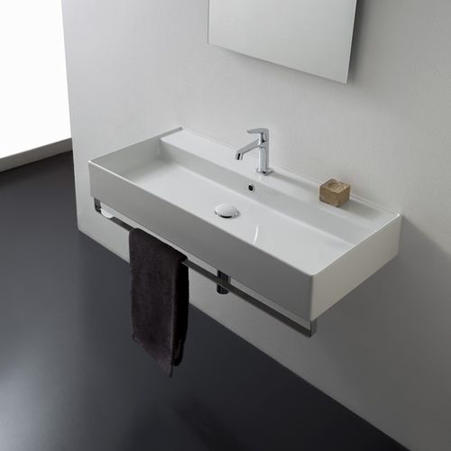 Подвесная раковина - 5106/R-100B - Scarabeo Ceramiche - из керамики / со встроенными полотенцесушителями / прямоугольная