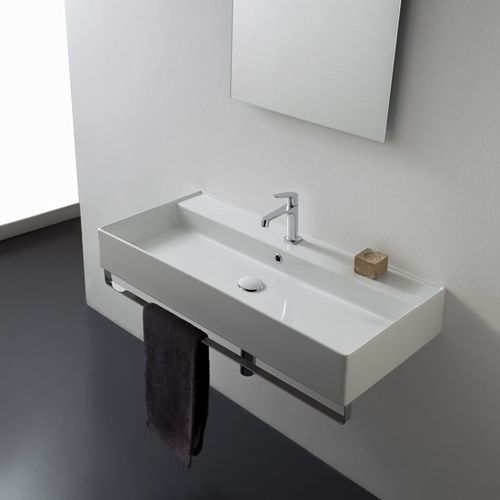 Подвесная раковина - 5106/R-100A - Scarabeo Ceramiche - из керамики / со встроенными полотенцесушителями / прямоугольная