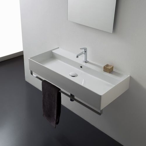 Подвесная раковина - 5107/R-120B - Scarabeo Ceramiche - из керамики / со встроенными полотенцесушителями / прямоугольная