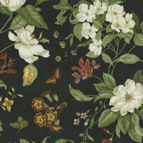 Обивочная ткань - GARDEN IMAGES BLACK - WAVERLY Div. of Schumacher & Co. - в цветочек / из хлопка