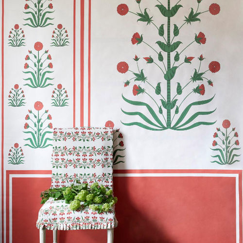Классический обои - ROYAL POPPY PANEL   - F. SCHUMACHER & CO. - в цветочек / геометрический / имитация ткани