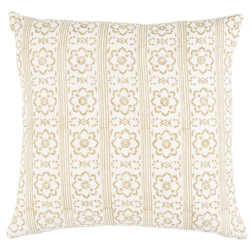 Подушка из льна - JACARANDA : SUNDA HAND BLOCKED PRINT - F. SCHUMACHER & CO. - из перьев / прямоугольная / для бытового использования