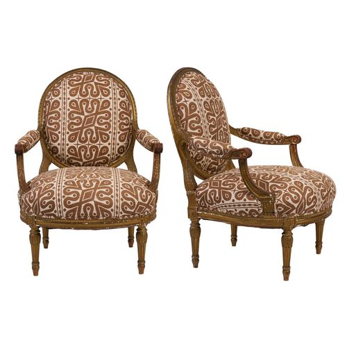 Кресло Людовик XVI - PAIR OF 19TH C.  - F. SCHUMACHER & CO. - из шелка / из орехового дерева / обитое