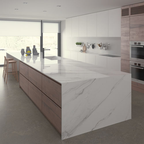 Рабочая поверхность из керамогранита - TOUCHE ITOP SUP BLANCO-GRIS HIGH-GLOSS POLISHED  - INALCO - для кухни / для ванной комнаты / для наружного применения