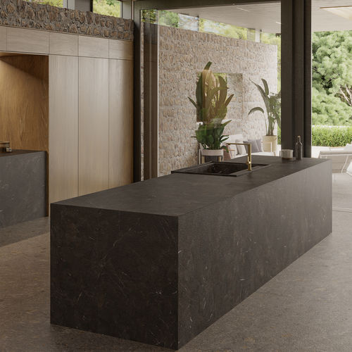 Рабочая поверхность из керамогранита - UMBRA ITOP MARRÓN BUSH-HAMMERED - INALCO - для кухни / коричневая / с квадратным краем