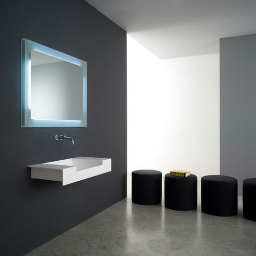 Подвесная раковина - NAMI - Rapsel International Srl - из Corian® / с регулируемым зеркалом / прямоугольная