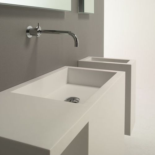 Подвесная раковина - YUME - Rapsel International Srl - из Corian® / со встроенной столешницей / прямоугольная