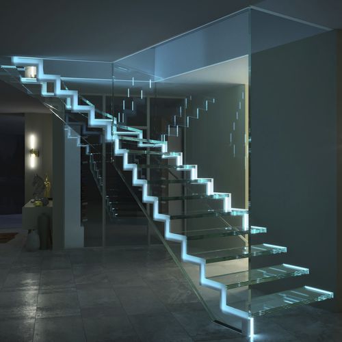 Лестница со встроенным светодиодным светильником - LONDRA LED - Siller Stairs - с поворотом на 180° / со стеклянными ступеньками / стеклянная конструкция
