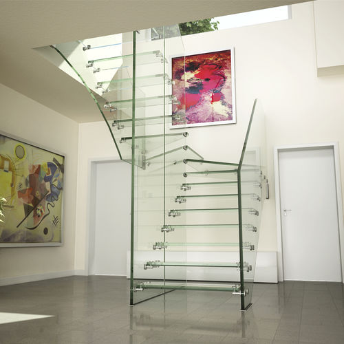 Прямая лестница - MISTRAL ALL GLASS - Siller Stairs - с поворотом на 180° / со стеклянными ступеньками / стеклянная конструкция