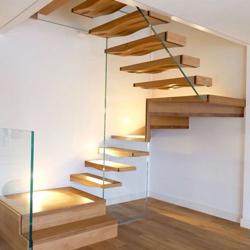 Лестница с поворотом на 180° - WAVE BLOCK - Siller Stairs - со ступеньками из дуба / для бытового использования / современная