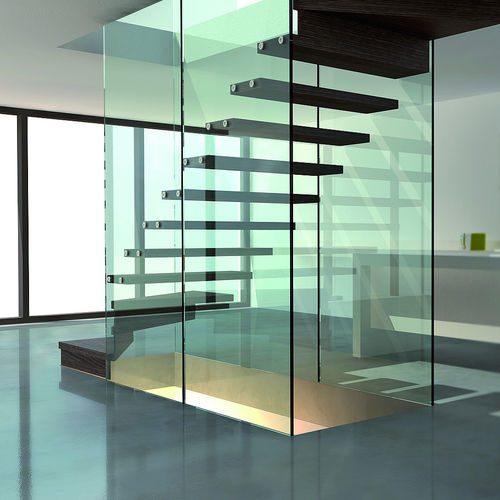 Прямая лестница - MISTRAL GLASS WALL - Siller Stairs - с поворотом на 180° / с деревянными ступеньками / со стеклянными ступеньками