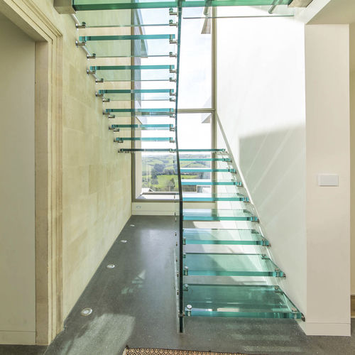 Лестница с поворотом на 180° - ALL GLASS - Siller Stairs - со стеклянными ступеньками / из стекла / для бытового использования