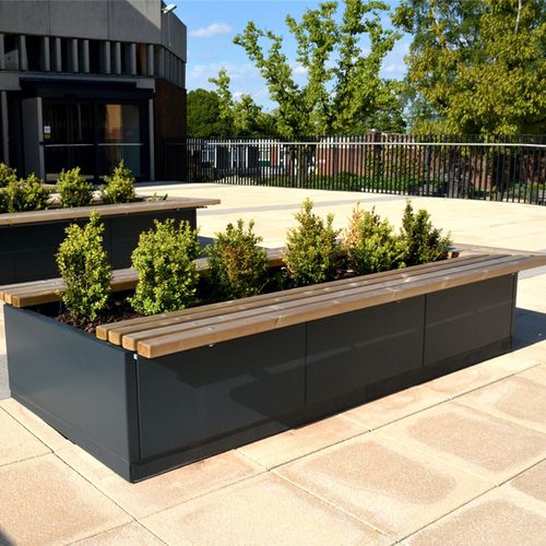 Кадка для садовых растений из металла - STRATUM - Street Design - прямоугольная / модульная / со встроенной скамьей