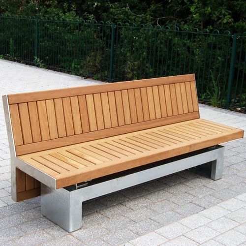Современная общественная скамейка - SHELDON - Street Design - из дерева / из гальванизированной стали / из гранита