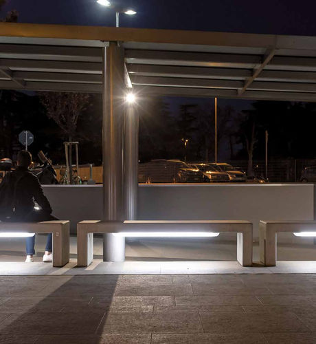 Современная общественная скамейка - ANDROMEDA LIGHTING - Calzolari - из бетона / из восстановленного камня / без спинки