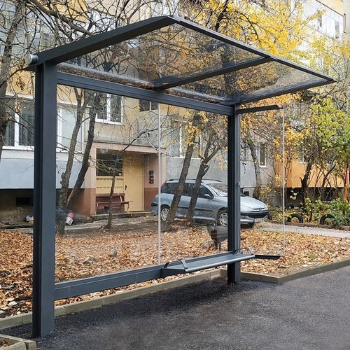 Крытая автобусная остановка из листового металла - H1 - ALOES RED - из закаленного стекла / со скамейкой
