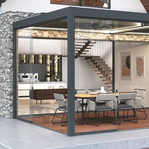 Пергола пристроенная к зданию - OSKURA 2.0 - XL - Sunroom S.p.A. - из экструдированного алюминия / с мобильными планками / с солнцезащитной системой