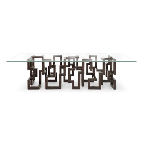 Современный обеденный стол - 76-0572 - EGINA - Christopher Guy - из закаленного стекла / с основанием из цельной древесины / с основанием из красного дерева
