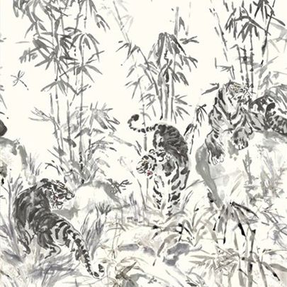Покрытие для стен для внутреннего пространства - TAKES THE STAGE : TIGER IN THE GRASS - JIM THOMPSON - из ткани / набивное / имитация обоев