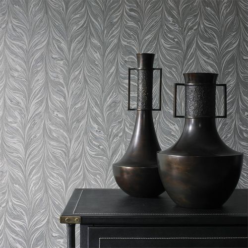 Современный обои - EBRU II - Zoffany - с рисунком / имитация ткани / серый