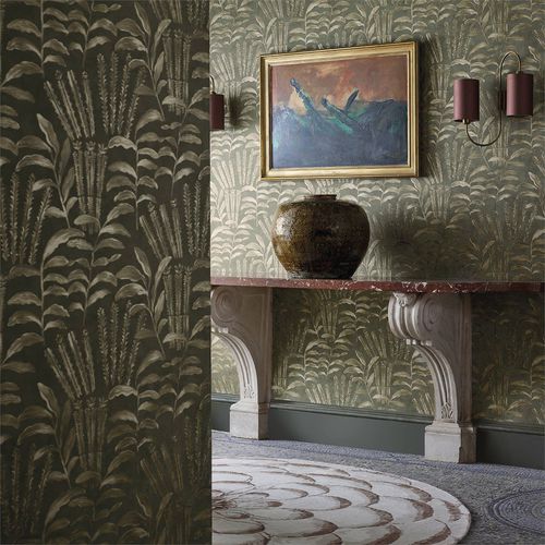 Современный обои - HIGHCLERE - Zoffany - природный мотив / имитация металла / серый