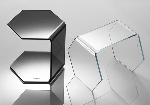Современный вспомогательный столик - EXAGON - steiner - из стекла / из закаленного стекла / шестиугольный